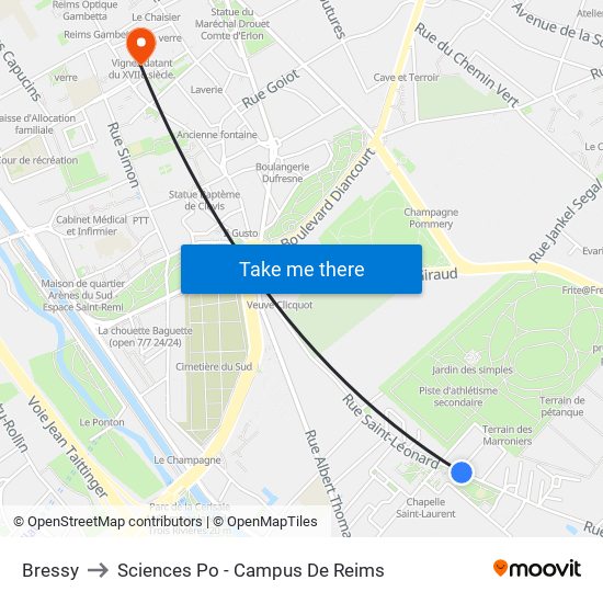 Bressy to Sciences Po - Campus De Reims map