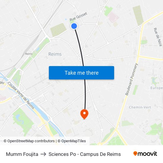 Mumm Foujita to Sciences Po - Campus De Reims map