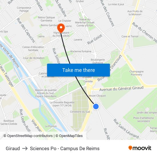 Giraud to Sciences Po - Campus De Reims map