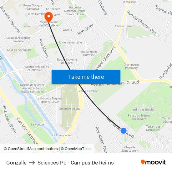 Gonzalle to Sciences Po - Campus De Reims map