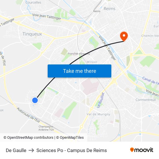 De Gaulle to Sciences Po - Campus De Reims map