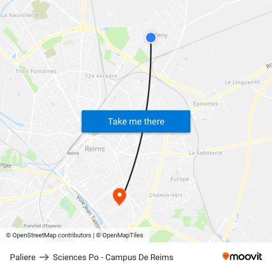 Paliere to Sciences Po - Campus De Reims map