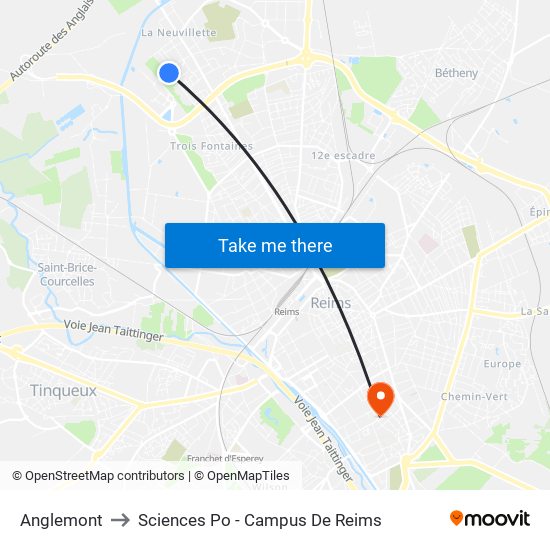 Anglemont to Sciences Po - Campus De Reims map