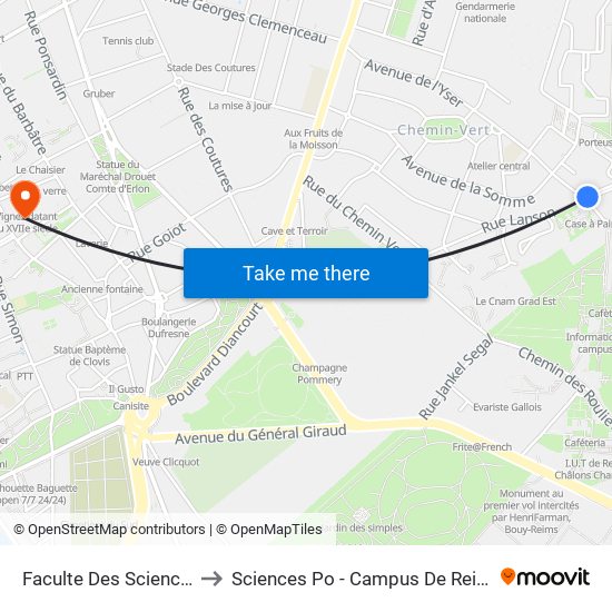 Fac Des Sciences to Sciences Po - Campus De Reims map