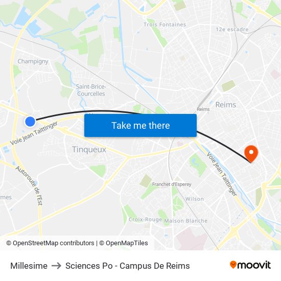 Millesime to Sciences Po - Campus De Reims map