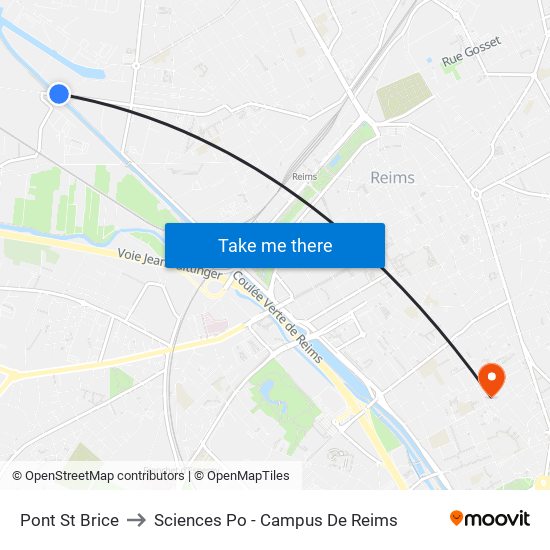 Pont St Brice to Sciences Po - Campus De Reims map