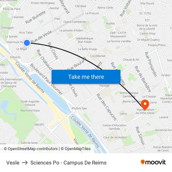 Vesle to Sciences Po - Campus De Reims map