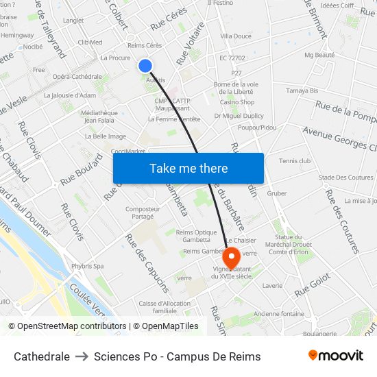 Cathedrale to Sciences Po - Campus De Reims map