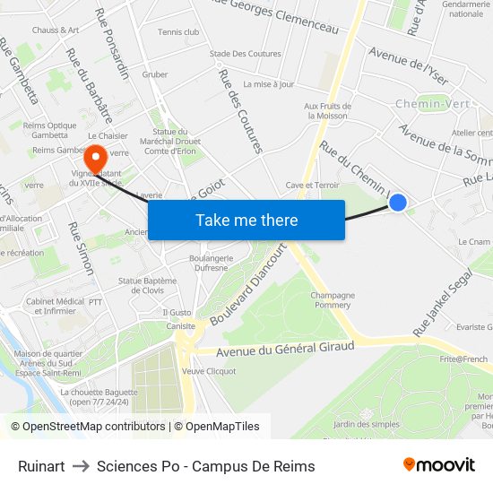 Ruinart to Sciences Po - Campus De Reims map