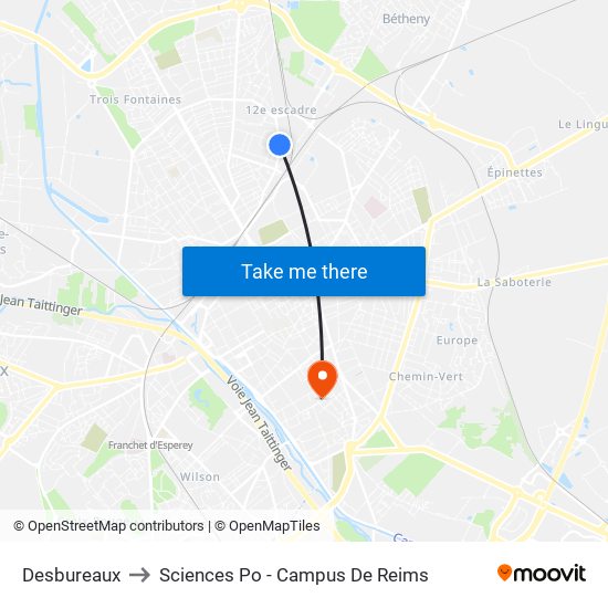 Desbureaux to Sciences Po - Campus De Reims map
