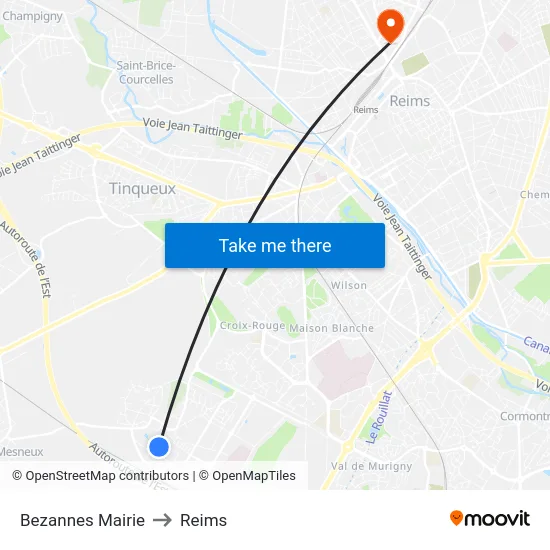 Bezannes Mairie to Reims map