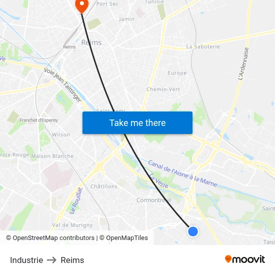 Industrie to Reims map