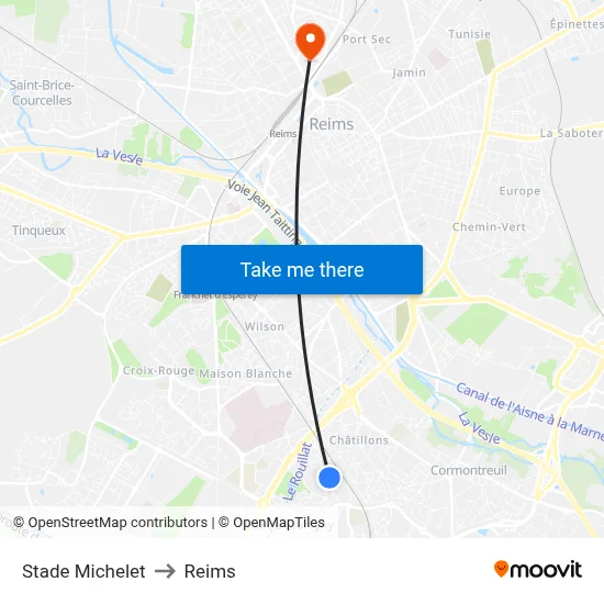 Stade Michelet to Reims map