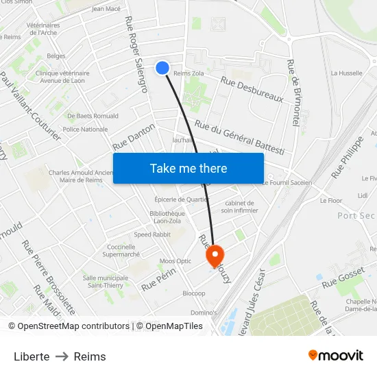 Liberte to Reims map