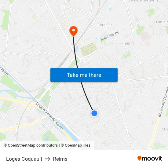 Loges Coquault to Reims map