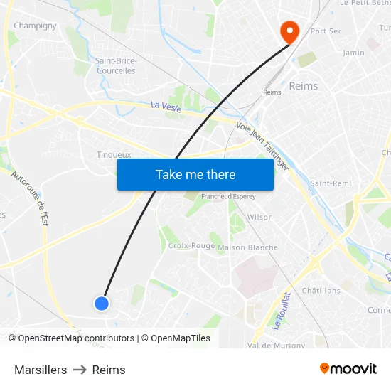 Marsillers to Reims map