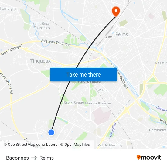 Baconnes to Reims map