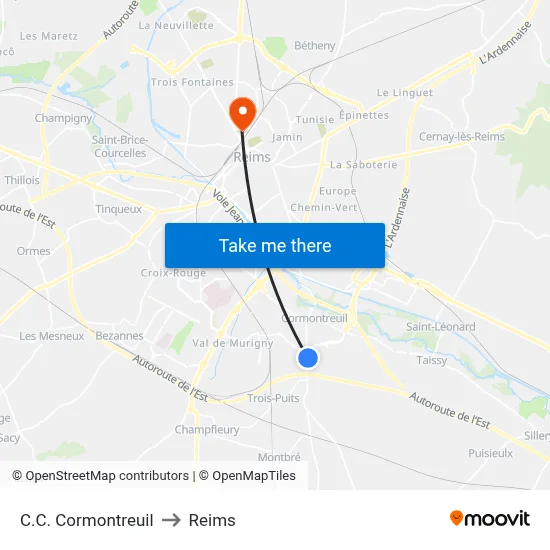 C.C. Cormontreuil to Reims map