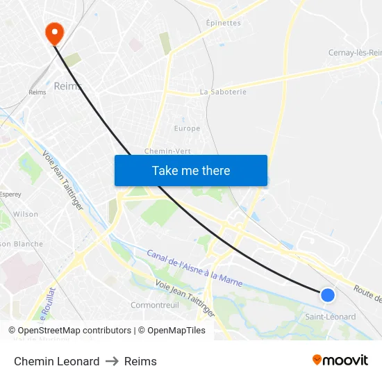Chemin Leonard to Reims map
