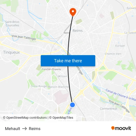 Mehault to Reims map