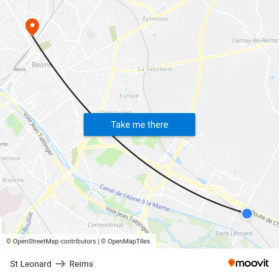 St Leonard to Reims map