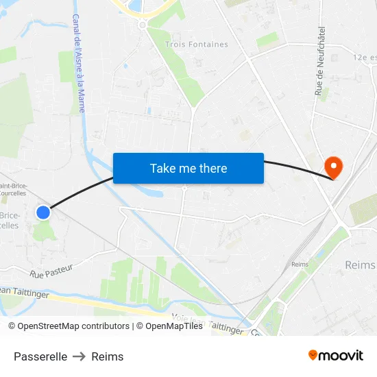 Passerelle to Reims map