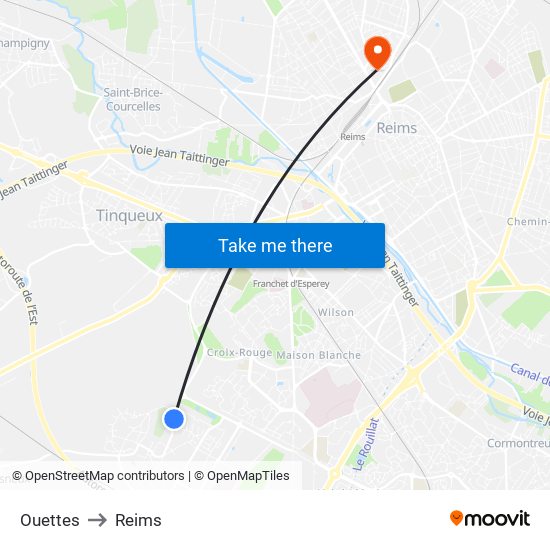 Ouettes to Reims map