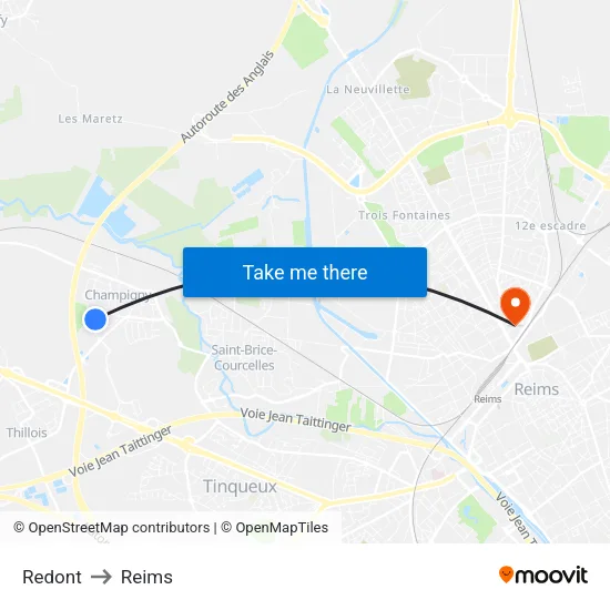 Redont to Reims map