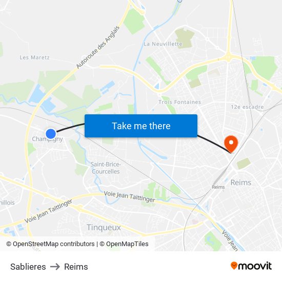 Sablieres to Reims map