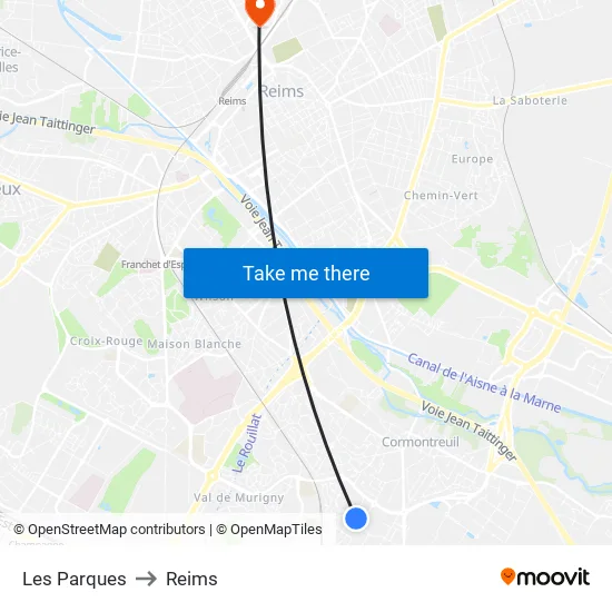 Les Parques to Reims map