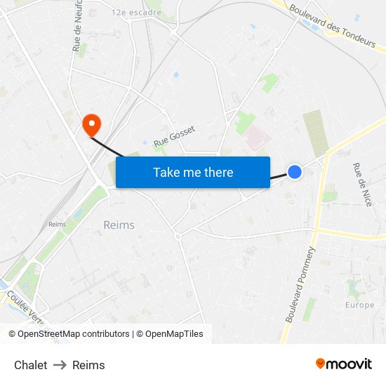 Chalet to Reims map