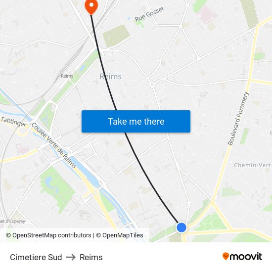 Cimetiere Sud to Reims map