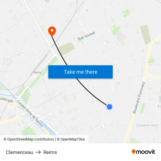 Clemenceau to Reims map