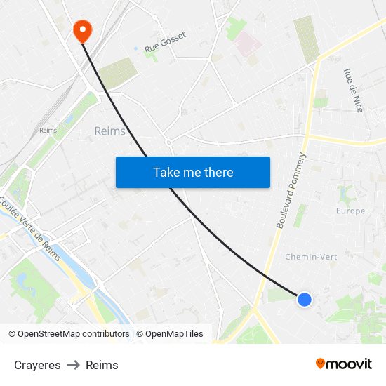 Crayeres to Reims map