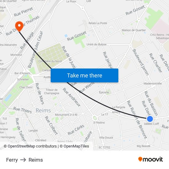 Ferry to Reims map