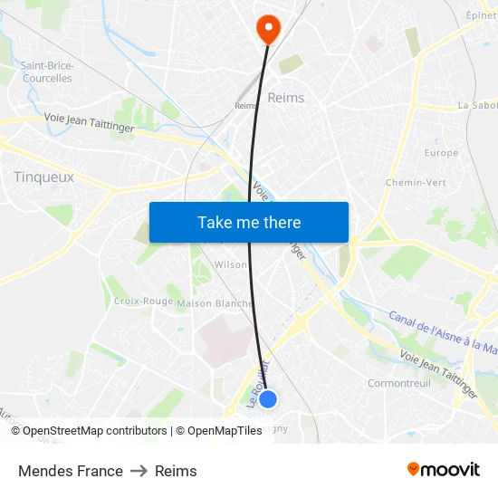 Mendes France to Reims map