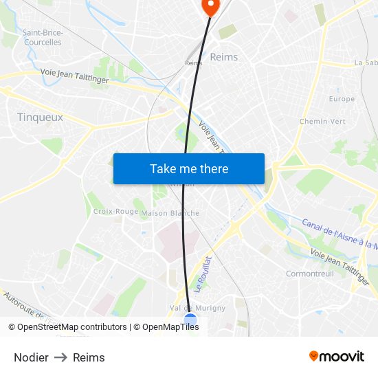 Nodier to Reims map