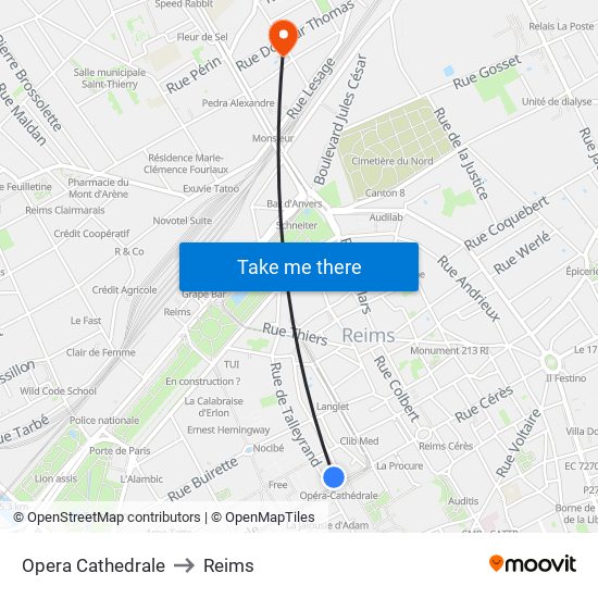Opera Cathedrale to Reims map