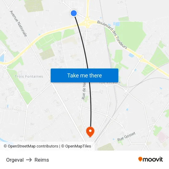 Orgeval to Reims map