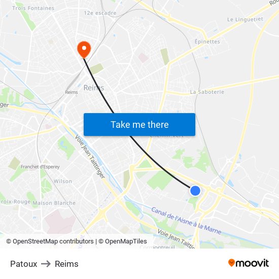 Patoux to Reims map