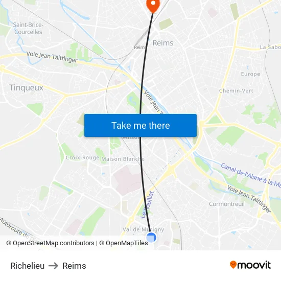 Richelieu to Reims map