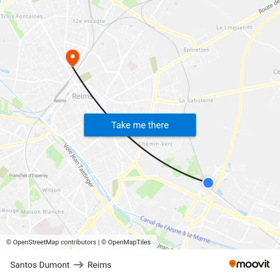Santos Dumont to Reims map