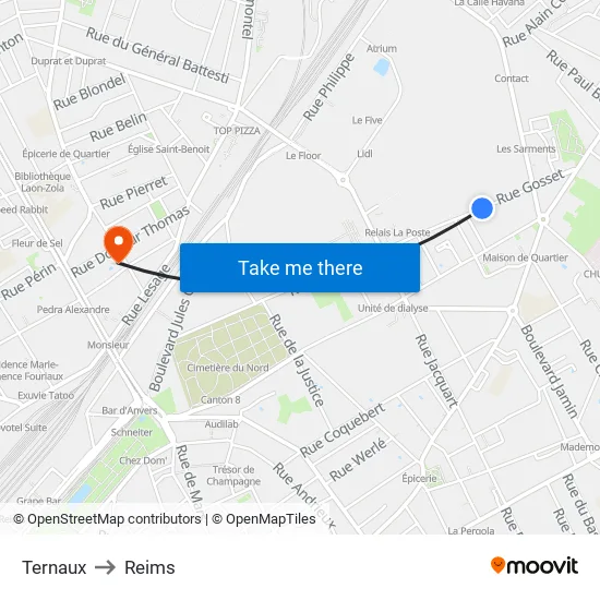 Ternaux to Reims map