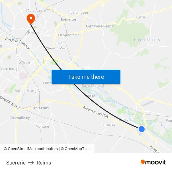Sucrerie to Reims map