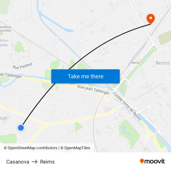 Casanova to Reims map