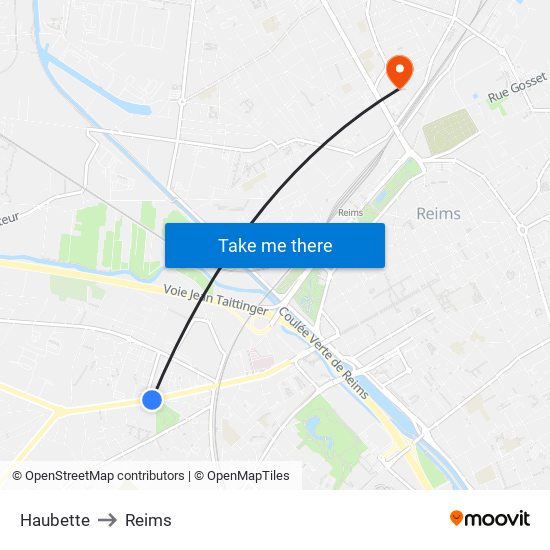 Haubette to Reims map