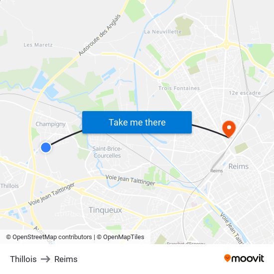 Thillois to Reims map