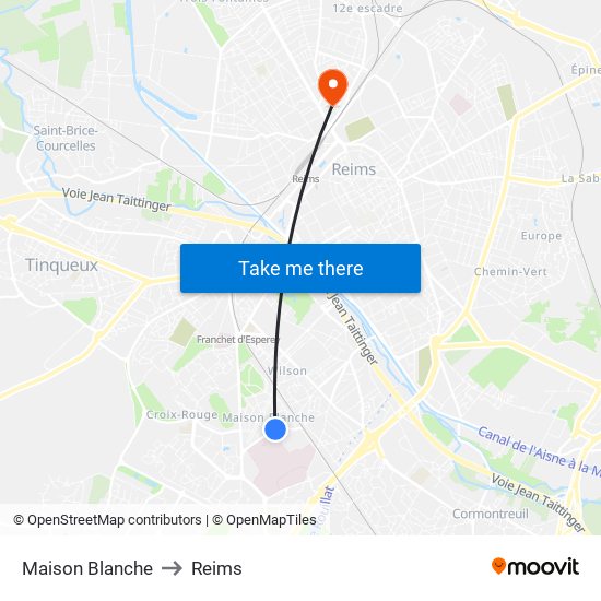 Maison Blanche to Reims map