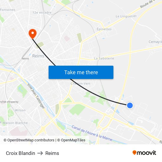 Croix Blandin to Reims map