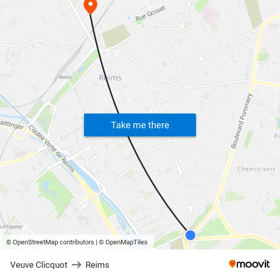 Veuve Clicquot to Reims map